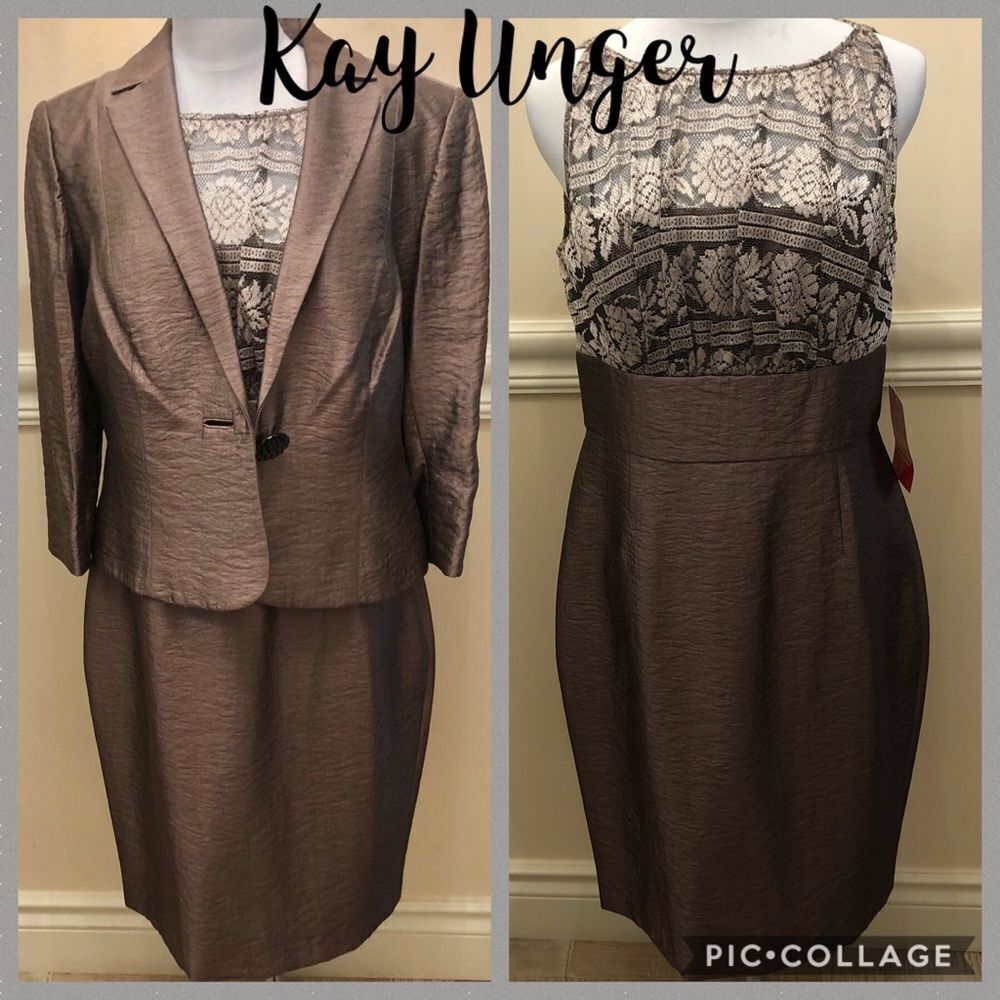 NWT! Kay Unger bronze dress blazer 2 pieces set 10